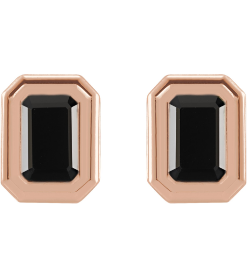 87364 Earring Set Natural Black Onyx Emerald 5 X 3 Mm 14K Rose Pair Friction Backs Included Polished Solitaire Bezel-Set Earrings