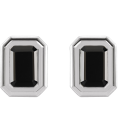87364 Earring Set Natural Black Onyx Emerald 5 X 3 Mm Platinum Pair Friction Backs Included Polished Solitaire Bezel-Set Earrings
