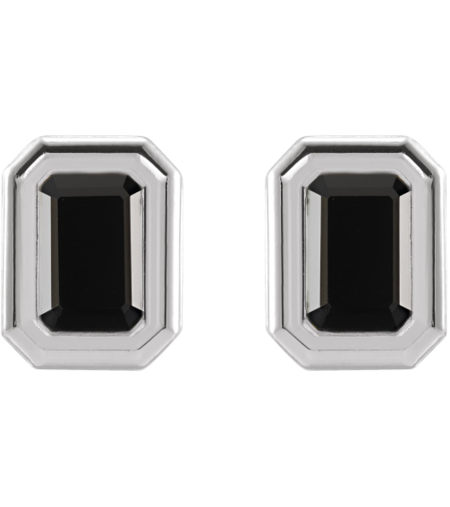 87364 Earring Set Natural Black Onyx Emerald 5 X 3 Mm Platinum Pair Friction Backs Included Polished Solitaire Bezel-Set Earrings