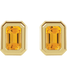 87364 Earring Set Natural Citrine Emerald 5 X 3 Mm 14K Yellow Pair Friction Backs Included Polished Solitaire Bezel-Set Earrings