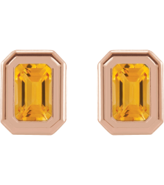 87364 Earring Set Natural Citrine Emerald 5 X 3 Mm 14K Rose Pair Friction Backs Included Polished Solitaire Bezel-Set Earrings