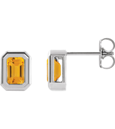 87364 Earring Set Natural Citrine Emerald 5 X 3 Mm Platinum Pair Friction Backs Included Polished Solitaire Bezel-Set Earrings