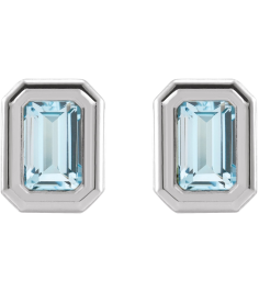 87364 Earring Set Natural Sky Blue Topaz Emerald 5 X 3 Mm 14K White Pair Friction Backs Included Polished Solitaire Bezel-Set Earrings