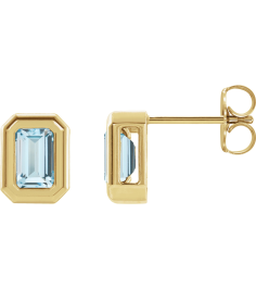 87364 Earring Set Natural Sky Blue Topaz Emerald 5 X 3 Mm 14K Yellow Pair Friction Backs Included Polished Solitaire Bezel-Set Earrings