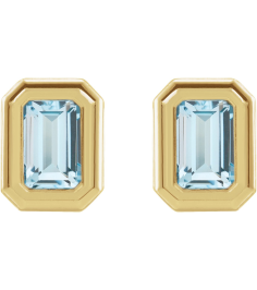 87364 Earring Set Natural Sky Blue Topaz Emerald 5 X 3 Mm 14K Yellow Pair Friction Backs Included Polished Solitaire Bezel-Set Earrings