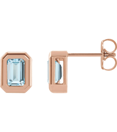 87364 Earring Set Natural Sky Blue Topaz Emerald 5 X 3 Mm 14K Rose Pair Friction Backs Included Polished Solitaire Bezel-Set Earrings