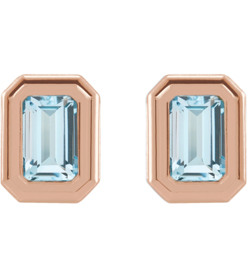 87364 Earring Set Natural Sky Blue Topaz Emerald 5 X 3 Mm 14K Rose Pair Friction Backs Included Polished Solitaire Bezel-Set Earrings