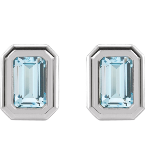 87364 Earring Set Natural Sky Blue Topaz Emerald 5 X 3 Mm Platinum Pair Friction Backs Included Polished Solitaire Bezel-Set Earrings