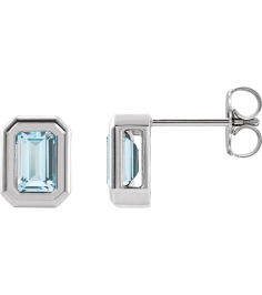 87364 Earring Set Natural Sky Blue Topaz Emerald 5 X 3 Mm Sterling Silver Pair Friction Backs Included Polished Solitaire Bezel-Set Earrings