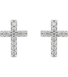 R17013 Earring Set Sterling Silver 8.9 X 7 Mm Natural Diamond Round 1Mm 110 Ctw Pair Friction Backs Included Polished 110 Ctw Natural Diamond Cross Earrings