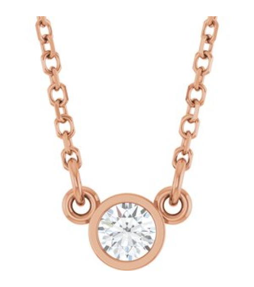61134 Necklace Set 14K Rose Round Stuller Lab-Grown Moissanite 3 Mm 18 In Polished Moissanite Solitaire Necklace