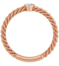 124545 Ring Set 14K Rose Natural Diamond Heart 3.5 X 3.2 Mm Polished 16 Ct Natural Diamond Bezel-Set Stackable Rope Ring