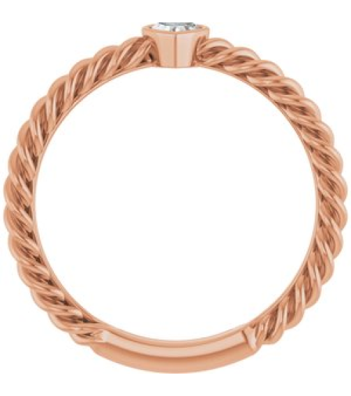 124545 Ring Set 14K Rose Natural Diamond Heart 3.5 X 3.2 Mm Polished 16 Ct Natural Diamond Bezel-Set Stackable Rope Ring