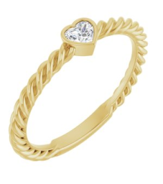 124545 Ring Set 14K Yellow Natural Diamond Heart 3.5 X 3.2 Mm Polished 16 Ct Natural Diamond Bezel-Set Stackable Rope Ring