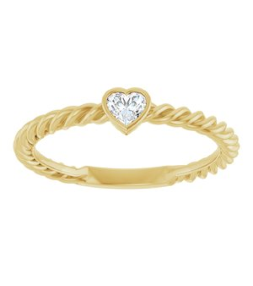 124545 Ring Set 14K Yellow Natural Diamond Heart 3.5 X 3.2 Mm Polished 16 Ct Natural Diamond Bezel-Set Stackable Rope Ring