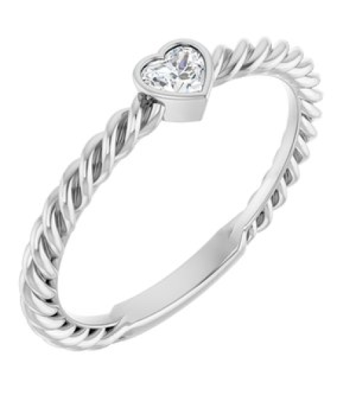 124545 Ring Set Platinum Natural Diamond Heart 3.5 X 3.2 Mm Polished 16 Ct Natural Diamond Bezel-Set Stackable Rope Ring