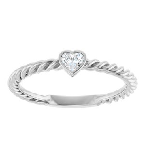 124545 Ring Set Platinum Natural Diamond Heart 3.5 X 3.2 Mm Polished 16 Ct Natural Diamond Bezel-Set Stackable Rope Ring