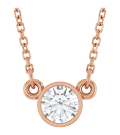 61134 Necklace Set 14K Rose Round Natural Diamond 4.5Mm 13 Ct I1, G-H 18 In Polished 13 Ct Natural Diamond Solitaire Necklace