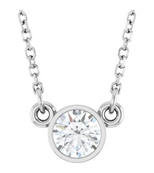 61134 Necklace Set 14K White Round Natural Diamond 4.5Mm 13 Ct I1, G-H 18 In Polished 13 Ct Natural Diamond Solitaire Necklace