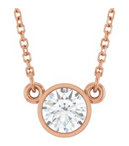 61134 Necklace Set 14K Rose Round Natural Diamond 5.2Mm 12 Ct I1, G-H 18 In Polished 12 Ct Natural Diamond Solitaire Necklace