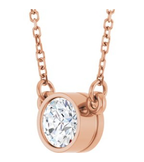 61134 Necklace Set 14K Rose Round Natural Diamond 5.2Mm 12 Ct I1, G-H 18 In Polished 12 Ct Natural Diamond Solitaire Necklace
