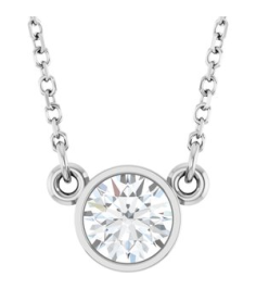61134 Necklace Set 14K White Round Natural Diamond 5.2Mm 12 Ct I1, G-H 18 In Polished 12 Ct Natural Diamond Solitaire Necklace