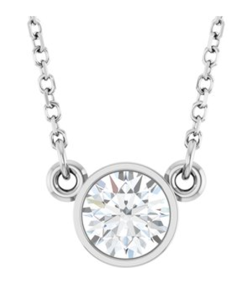 61134 Necklace Set 14K White Round Natural Diamond 5.2Mm 12 Ct I1, G-H 18 In Polished 12 Ct Natural Diamond Solitaire Necklace