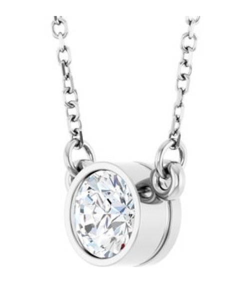 61134 Necklace Set 14K White Round Natural Diamond 5.2Mm 12 Ct I1, G-H 18 In Polished 12 Ct Natural Diamond Solitaire Necklace