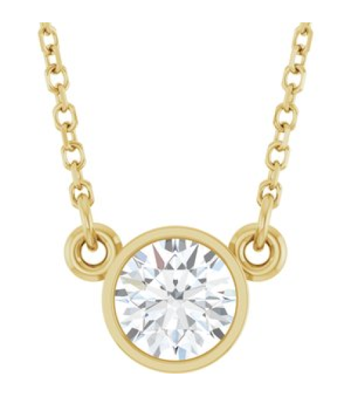 61134 Necklace Set 14K Yellow Round Natural Diamond 5.2Mm 12 Ct I1, G-H 18 In Polished 12 Ct Natural Diamond Solitaire Necklace