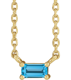 87521 Necklace Set 14K Yellow Straight Baguette Natural Swiss Blue Topaz 4 X 2 Mm 18 In Polished Natural Swiss Blue Topaz 4-Prong Solitaire Necklace