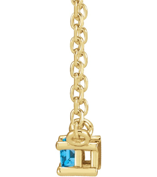 87521 Necklace Set 14K Yellow Straight Baguette Natural Swiss Blue Topaz 4 X 2 Mm 18 In Polished Natural Swiss Blue Topaz 4-Prong Solitaire Necklace