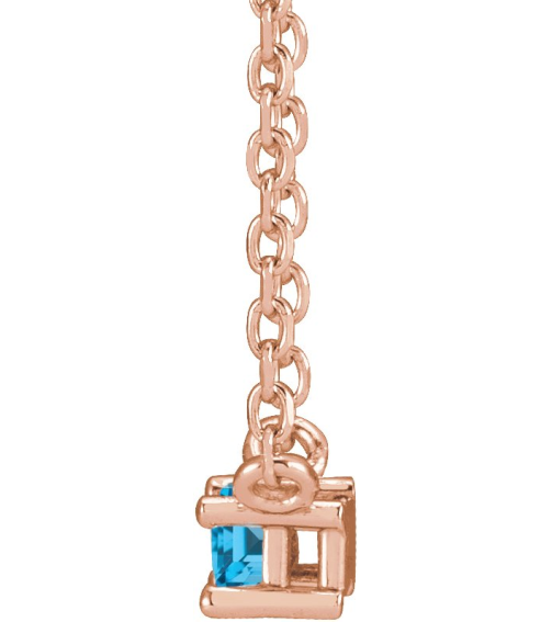 87521 Necklace Set 14K Rose Straight Baguette Natural Swiss Blue Topaz 4 X 2 Mm 18 In Polished Natural Swiss Blue Topaz 4-Prong Solitaire Necklace