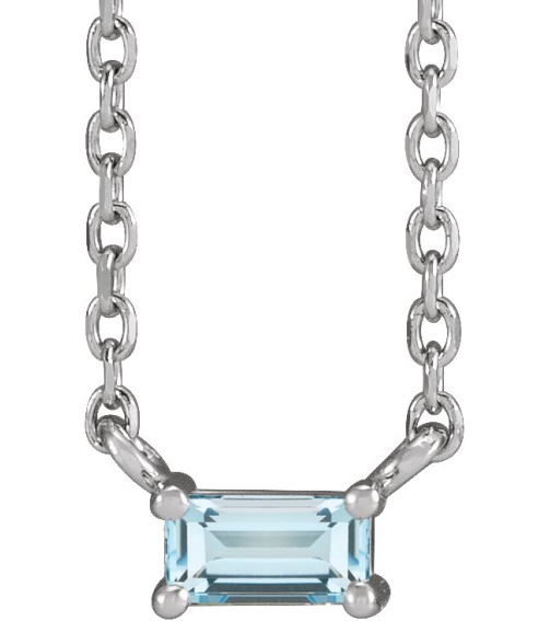 87521 Necklace Set 14K White Straight Baguette Natural Sky Blue Topaz 4 X 2 Mm 18 In Polished Natural Sky Blue Topaz 4-Prong Solitaire Necklace