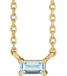 87521 Necklace Set 14K Yellow Straight Baguette Natural Sky Blue Topaz 4 X 2 Mm 18 In Polished Natural Sky Blue Topaz 4-Prong Solitaire Necklace