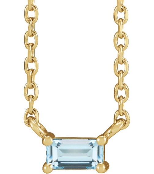 87521 Necklace Set 14K Yellow Straight Baguette Natural Sky Blue Topaz 4 X 2 Mm 18 In Polished Natural Sky Blue Topaz 4-Prong Solitaire Necklace