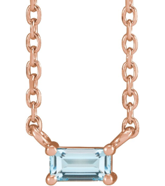 87521 Necklace Set 14K Rose Straight Baguette Natural Sky Blue Topaz 4 X 2 Mm 18 In Polished Natural Sky Blue Topaz 4-Prong Solitaire Necklace