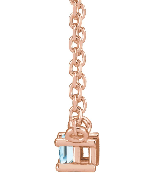 87521 Necklace Set 14K Rose Straight Baguette Natural Sky Blue Topaz 4 X 2 Mm 18 In Polished Natural Sky Blue Topaz 4-Prong Solitaire Necklace