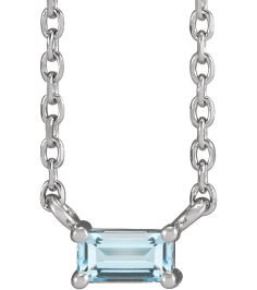 87521 Necklace Set Sterling Silver Straight Baguette Natural Sky Blue Topaz 4 X 2 Mm 18 In Polished Natural Sky Blue Topaz 4-Prong Solitaire Necklace