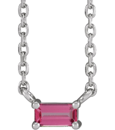 87521 Necklace Set 14K White Straight Baguette Natural Pink Tourmaline 4 X 2 Mm 18 In Polished Natural Pink Tourmaline 4-Prong Solitaire Necklace