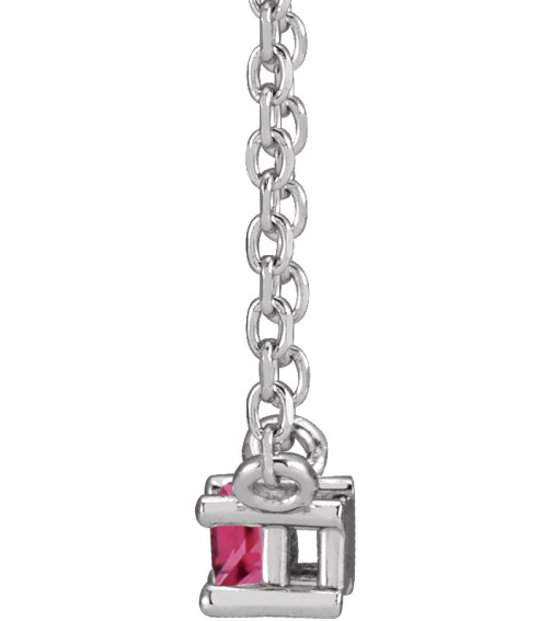 87521 Necklace Set 14K White Straight Baguette Natural Pink Tourmaline 4 X 2 Mm 18 In Polished Natural Pink Tourmaline 4-Prong Solitaire Necklace