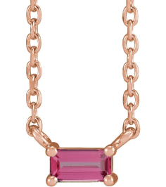 87521 Necklace Set 14K Rose Straight Baguette Natural Pink Tourmaline 4 X 2 Mm 18 In Polished Natural Pink Tourmaline 4-Prong Solitaire Necklace