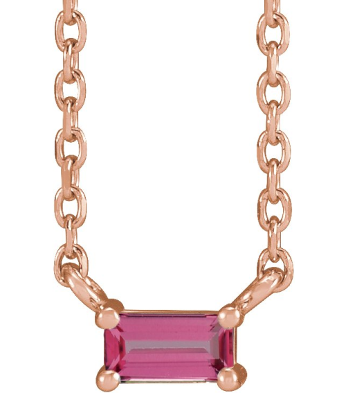 87521 Necklace Set 14K Rose Straight Baguette Natural Pink Tourmaline 4 X 2 Mm 18 In Polished Natural Pink Tourmaline 4-Prong Solitaire Necklace