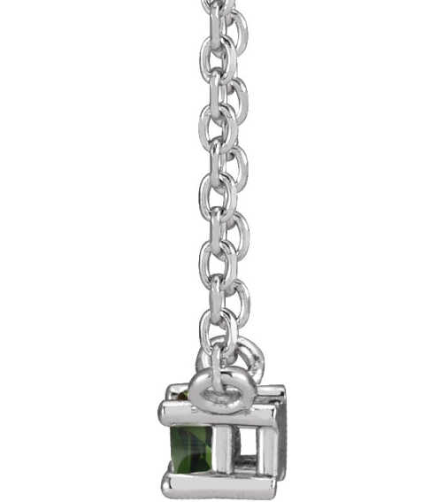 87521 Necklace Set 14K White Straight Baguette Natural Green Tourmaline 4 X 2 Mm 18 In Polished Natural Green Tourmaline 4-Prong Solitaire Necklace