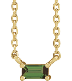 87521 Necklace Set 14K Yellow Straight Baguette Natural Green Tourmaline 4 X 2 Mm 18 In Polished Natural Green Tourmaline 4-Prong Solitaire Necklace