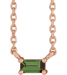 87521 Necklace Set 14K Rose Straight Baguette Natural Green Tourmaline 4 X 2 Mm 18 In Polished Natural Green Tourmaline 4-Prong Solitaire Necklace