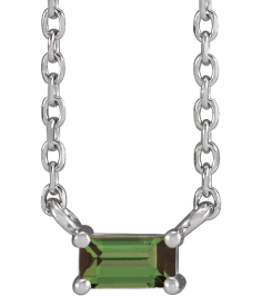 87521 Necklace Set Platinum Straight Baguette Natural Green Tourmaline 4 X 2 Mm 18 In Polished Natural Green Tourmaline 4-Prong Solitaire Necklace