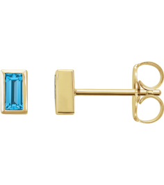 2000410 14K Yellow Set Straight Baguette Natural Swiss Blue Topaz Pair 4 X 2 Mm Friction Friction Backs Included Bezel Polished Natural Swiss Blue Topaz Bezel-Set Earrings