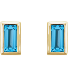2000410 14K Yellow Set Straight Baguette Natural Swiss Blue Topaz Pair 4 X 2 Mm Friction Friction Backs Included Bezel Polished Natural Swiss Blue Topaz Bezel-Set Earrings