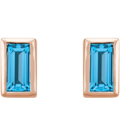 2000410 14K Rose Set Straight Baguette Natural Swiss Blue Topaz Pair 4 X 2 Mm Friction Friction Backs Included Bezel Polished Natural Swiss Blue Topaz Bezel-Set Earrings