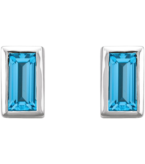 2000410 Platinum Set Straight Baguette Natural Swiss Blue Topaz Pair 4 X 2 Mm Friction Friction Backs Included Bezel Polished Natural Swiss Blue Topaz Bezel-Set Earrings